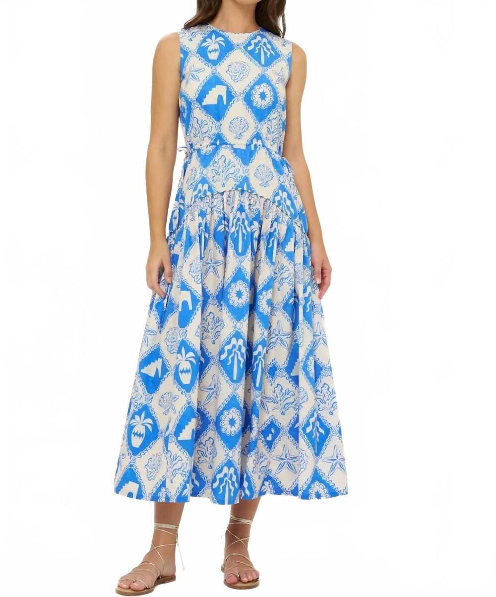 NEW OLIPHANT sleeveless piped maxi dress in asterias blue